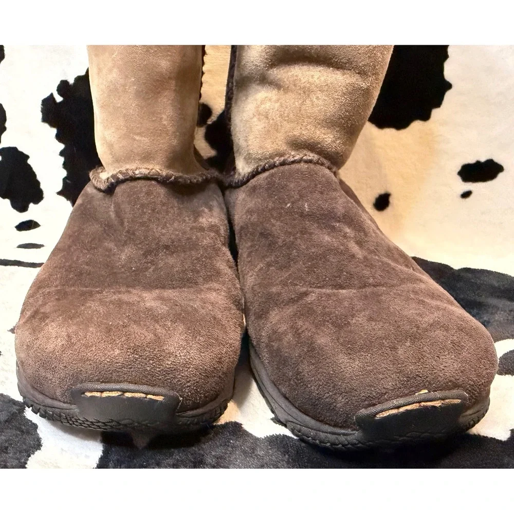 Merrell Womens Brown Suede Mid Calf Winter Boots Faux Fur Lined Air Cushion Sole